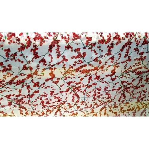 Telas Pure Natural Mulberry Silk Chiffon fabric Digital Red fruit Print silk Fabric Material Textile Women Dress Scarf tissu