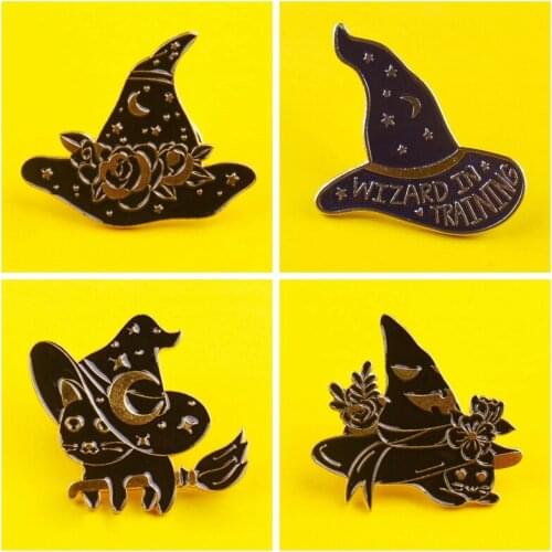 Dark Magic Wizard Hat Gothic Badges Brooches BASIC WITCH Button Pins Punk Brooch Fashion Jewelry Gift For Friends