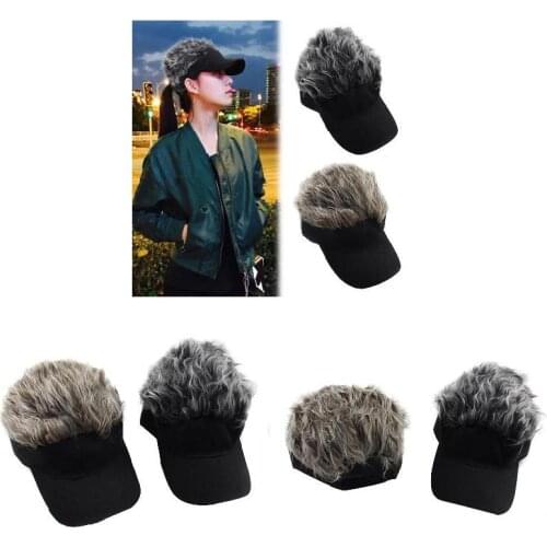 Unisex Fake Hair Visor Hat Golf Wig Cap Adjustable Party Custome Hat for Women Men -MX8