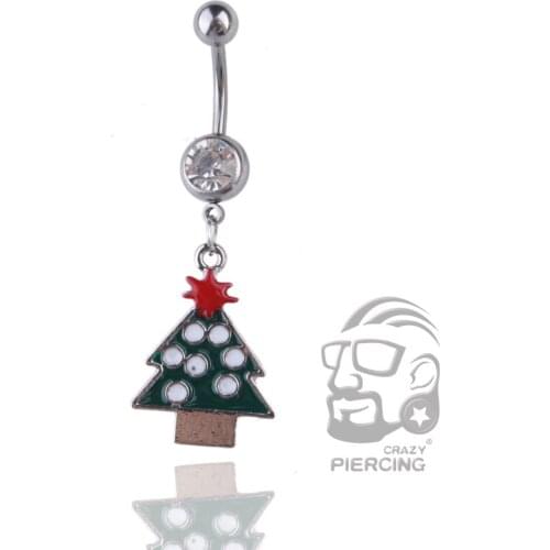Body jewelry Green Christmas Tree Belly Button Rings Fashion Woman Body Piercing Navel Rings Wholesale 14G Christmas Gift