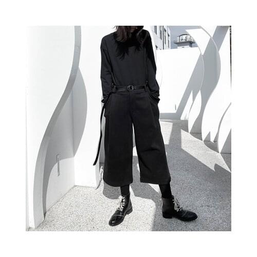 Dark wool fabric trousers women autumn and winter thickened wide leg trousers high waist loose nine minutes straight casual