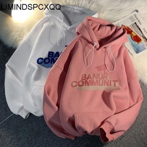 Letters Print Warm Hoodies Women Thicken Autumn Winter Sweatshirts Hooded Harajuku Vintage Pullover Female Oversized Streetwear