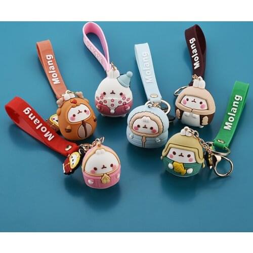 Rabbit Keychains Cartoon Cute Lovely Molang Bunny Car Key Chain Women Bag Pendant Keyring Gifts Student Lovers Charm Gift