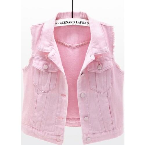 2020 New Fashion Pink Short Women Denim Vest Summer Casual Single-breasted Jeans Waistcoat Plus size Slim Sleeveless Jacket G300