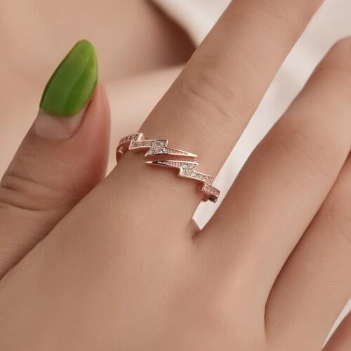 Korean Pop Creative Alloy Irregular Geometry Crystal Lightning Adjustable Ring For Women Fashion Opening Ring Jewelry Wholesale