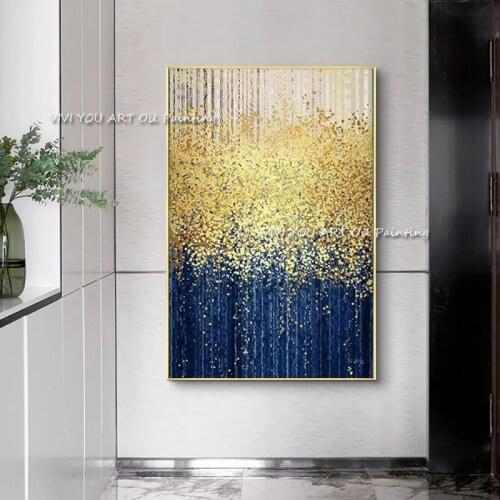 100% Handmade Art Wall Pictures For Home Decoration Hand Drawn Canvas Oil Painting Abstract Gold Foil Picture For Living Room