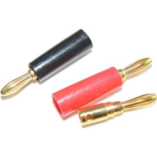 100pcs 4MM Speaker banana plug Gold plate connector 45mm black and red
