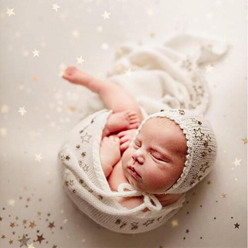 2 PCS Newborn Baby Photography Props Blingbling Stars Starry Soft Knitted Wraps Hats Set Studio Shooting Photo Props