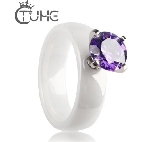 2018 Fashion Vintage Women Purple Crystal Ceramic Ring Black ColorFilled Zircon Crystal Rings Size 6-9 Engagement Rings