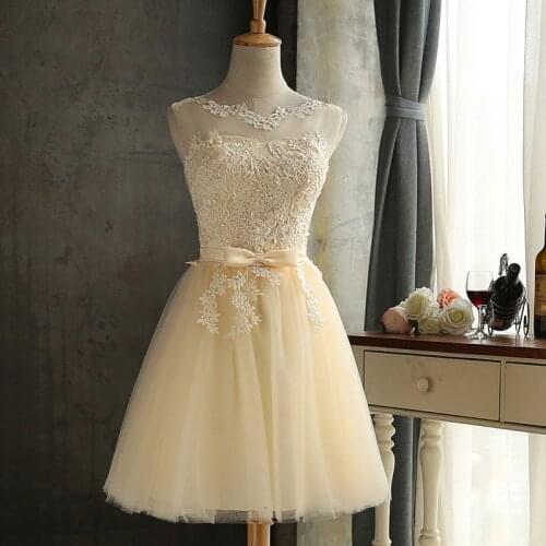 2021 Summer Graduation Gown Lace Dress Women Bowknot Mesh Dress Bridesmaids Gown Slim Party Dresses Vestidos 4 Colors
