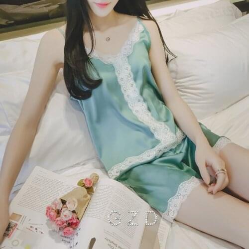 Women Clothes for Summer Shorts Sets V-Neck Sleepwear Satin Pajama womens Pajamas Spaghetti Strap Lace Sexy Pajama Set AB001
