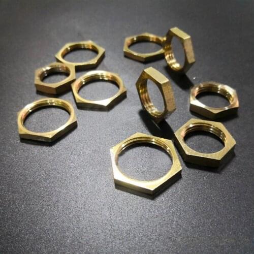 5pcs 1/8 1/4 3/8 1/2 3/4 1 brass external hexagon thin nuts outer hex fine teeth lock brassiness nut GB808