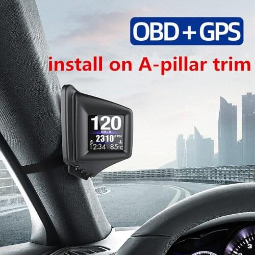 AOZBZ HUD GADGET Smart Vision On-Board Computer 100% Compatible OBD2+GPS Dual System A-Pillar Trim Install RPM MPH / KMH