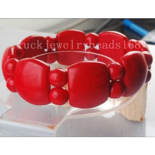 Free Shipping Fashion Jewelry Red Howlite Beads Stretch Bracelet 8" FG6079