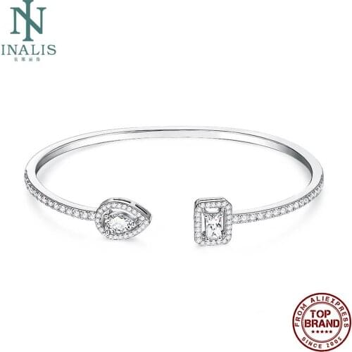 INALIS Bangles For Women Simple Zircon Open Bangle Girl Engagement Party Prom Anniversary Gift Fashion Jewelry On Sale 2021