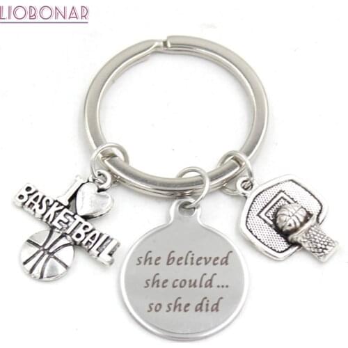 1PC New Arrival Stainless Steel Key Ring Sport I Love Basketball Keychain Keyring Basketball Lovers Gifts for Men Women Jewelry