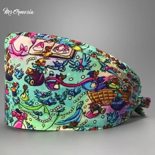 Breathable Multicolor cute printing clinical Male and female Surgical hat Beautician Scrub cap Pet clinic work hat medical hat