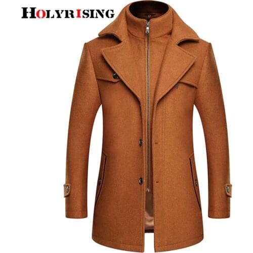 Holyrising Men Abrigo Hombre Coat Turn Collar Para Hombre Wool Coat Zipper Soft Overcoat Warm Mens Coat M-4XL 18924-5