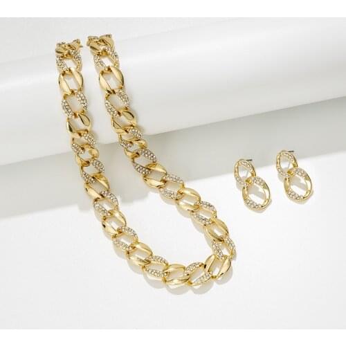 Jaeeyin 2021 Trendy Fashion Choker Chain Jewelry Set OT Buckle Sparkly Cubic Zircon Stud Dangle Earring Decorate Female Chunky