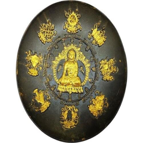 Chinese old Copper statue of writing-brush washer Gilded gold relief Buddha pattern dish copper pattern plates