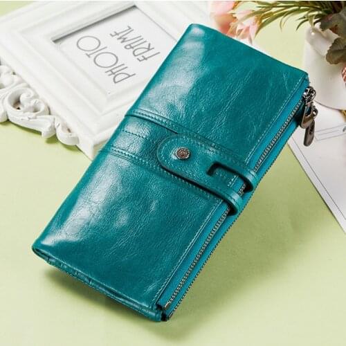 Contacts Genuine Leather Women Wallet Female Coin Purse Long Walet Zipper cartera mujer Phone Pocket Money Bag Lady Card Holder