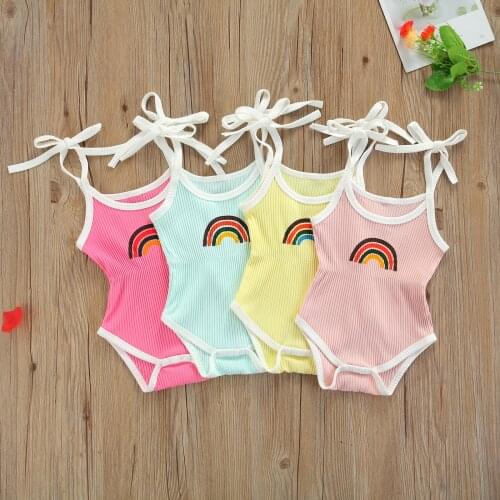 Fashion Summer New Baby Girls Boys Camisole Romper Elastic Waist Rainbow Pattern Print Cool Casual Style Toddler Infant Clothing