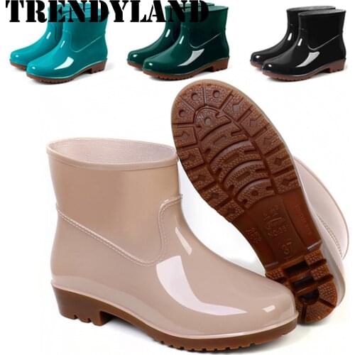 Trendyland Fashion Womens Rain Shoes Waterproof Antiskid Low-Heeled Rainboots Waterproof Middle Tube Rain Boots Dropshipping