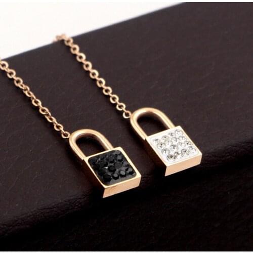 Fashion black and white double-sided full drill concentric lock rose gold necklace separable double lock head collarbone