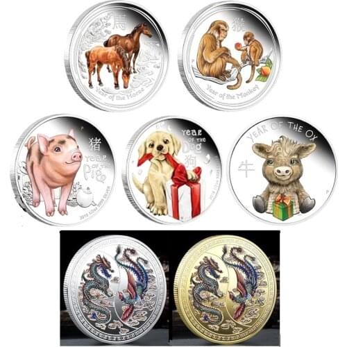 The Year of Ox Dog Horse Pig Rat Monkey Coin Australia Animal Silver Plated Coins 1 oz Silver Elizabeth II Souvenirs Gifts
