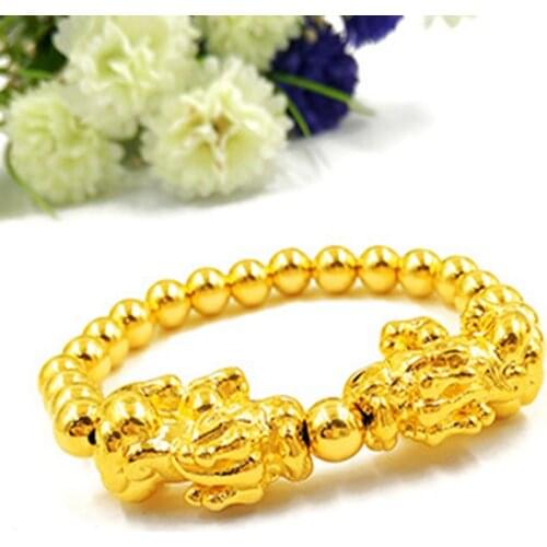 Double Brave Smooth Buddha Beads Chain Yellow Gold Filled Mens New Bracelet