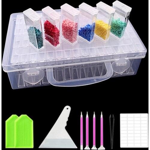 Diamond Painting Tools Sets with 64/42 Cells Plastic Storage Box Funnel Stickers etc for Diamond Painting Embroidery Tool Set
