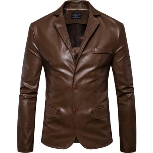 New Spring Blazer PU Jacket Men British Style Motorcycle Leather Jacket Male Autumn Slim Fit Leather Jackets Coats 5XL