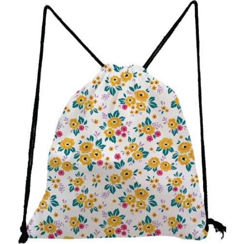 Yellow Floral Printed Backpack Refreshing Casual Drawstring Bags High Capacity Shoe Bag to School Portable Storage Bag Book Bag