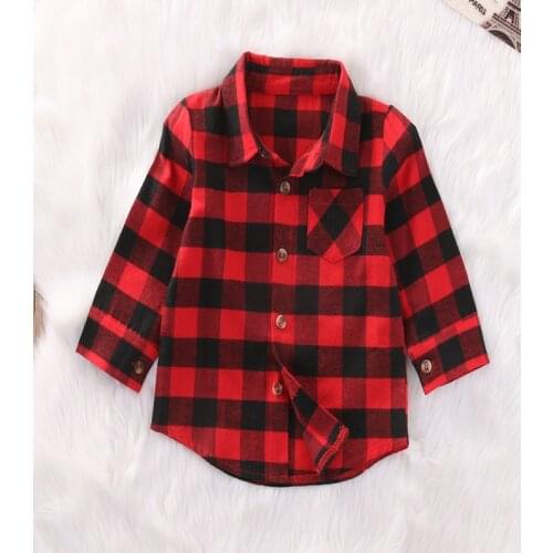 1-7Y Baby Kids Boys Girls Long Sleeve T Shirt Checks Tops Clothes Outfit