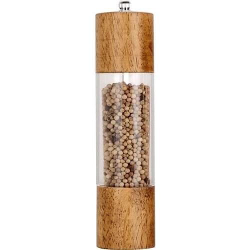 Premium Acrylic Salt and Pepper Grinder, Manual Salt and Pepper Mills- Wooden Salt Grinder and Pepper Mill 8 Inch
