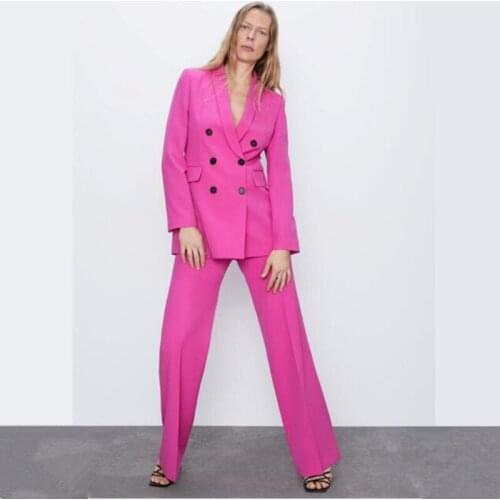 Fuchsia Women Pantsuits Double Breasted Jacket Pants Long Sleeve Suit Women Jacket Suits Female Ladies Customize Made