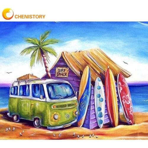 CHENISTORY Frame Picture Diy Oil Painting By Numbers Kits Beach House Scenery Acrylic Wall Art Home Decors Coloring By Numbers