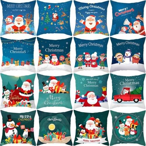 Christmas Festival Cushion Covers Santa Claus Snowman White Polyester Pillow Case 45X45cm Sofa Decor