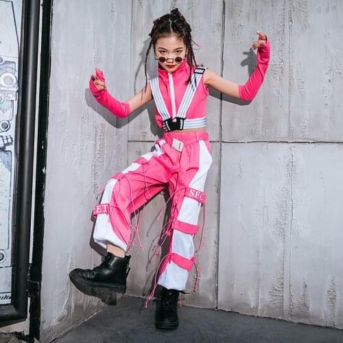Pink Cheerleader Uniform Hip Hop Dance Clothes Girl Sets Festival Clothing Stage Costume Dancer Outfit Jazz Dancewear DL7754
