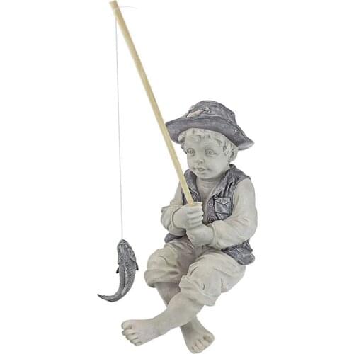 Garden Statue Gone Fishing Boy Garden Ornaments Resin Fisherman Boy with Fishing Rod Figurine Sculpture for Pool Pond Yard