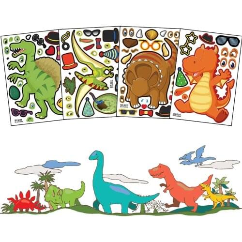 Make A Dinosaur Stickers Kids Birthday Party Gift DIY Puzzle Games Animal Stickers for Toddlers Children 3+ Assemble Jigsaw Toys