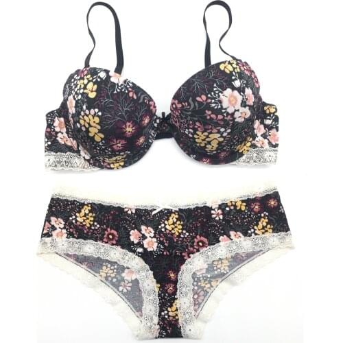 Sexy Fashion New Lace Printed Bra Padded Push Up Underwire Underwear Lingerie Brassiere Bralette Plus Size Chest Brest 36/80 B