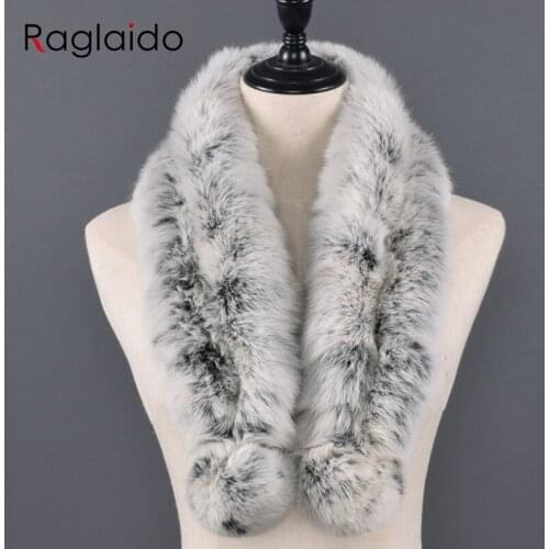 Natural fur scarf Winter Women Warm 100%Genuine Real Rex Rabbit Fur Scarf New Fashion Russia Lady Real Fur Shawl pompom