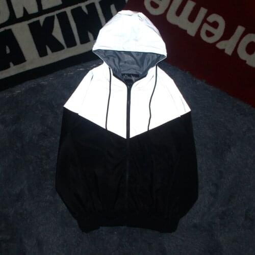 Men/women Reflective Jackets Men Patchwork Fashion Luminous Windproof Hooded Jacket streetwear harajuku night shiny zipper coat