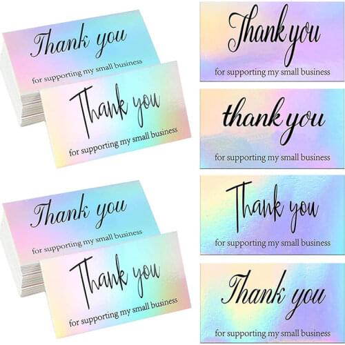 50pcs reflective Laser Blank Thank You Cards Wedding Party greeting postcard card 5*9cm Small Business Owners Cards Thank You