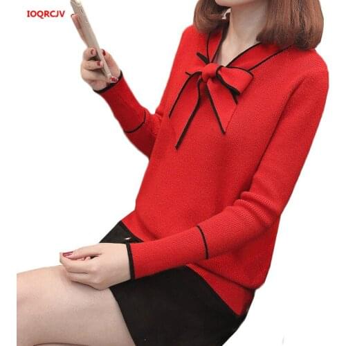 Womens Autumn Sweater And Pullovers Long sleeve Casual Knitted Sweater Bow Bottoming Shirt Short Loose Pullover Sweaters W316