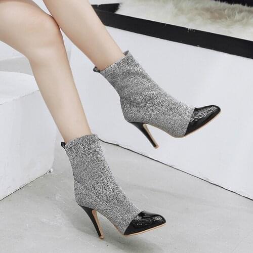Street Fashion Lady Colorful Lace Short Boots Sexy Stiletto Lady Color Matching Slip On Pointed Toe Banquet Elegant Women Shoes