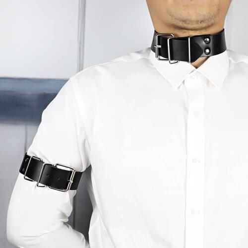 UYEE Fashion Neck bondage PU Leather Sexy Male Collar 2018 New Metal Ring Neck Garter Club Party Accessories Suspenders LM-016