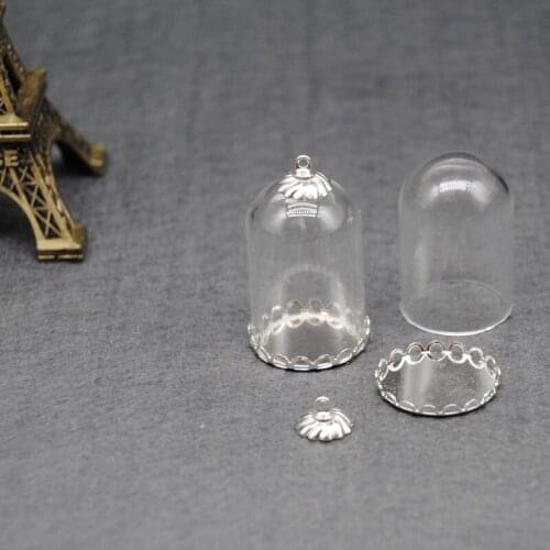 XCDIY 5Set/lot 30*20mm Glass globe silver color base 8mm beads cap set DIY glass vials pendant glass bottle jewelry findings