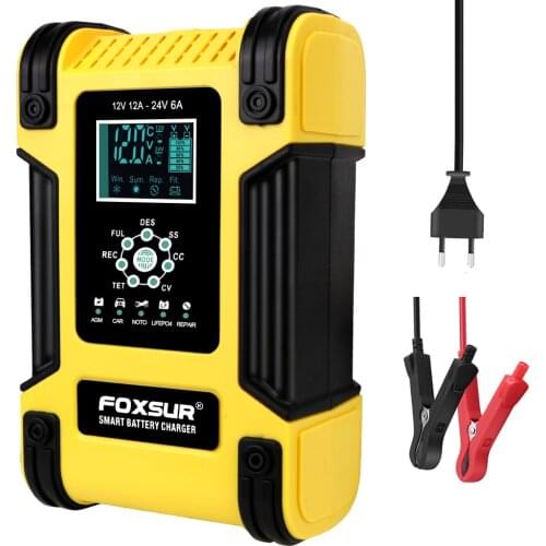 Motorcycle Car Battery Charger Lead-acid Battery Charger 7 Stage Digital LCD Display 12V/12A AGM Lithium Iron Battery